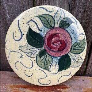Vintage Gail Pittman 1992 Yellow Rose Hand Painted Round Trivet 7 3/8”W